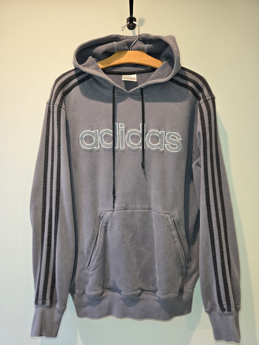 Adidas Hoodie Men's Medium Spellout Logo Y2k Vintage Gray Black
